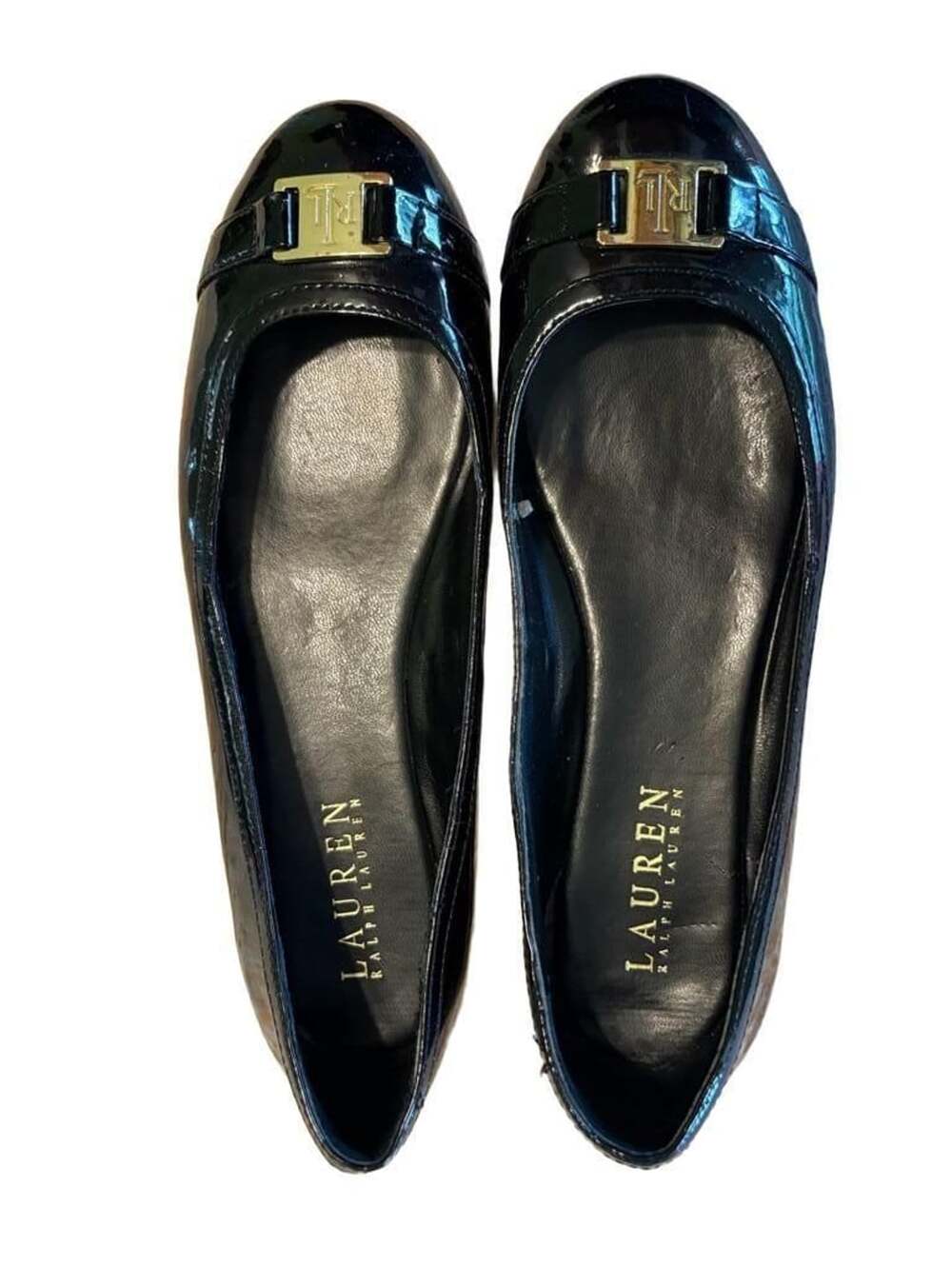 GUC Lauren Ralph Lauren Patent Leather Ballet Flats w/ Gold Logo Buckle, 6.5